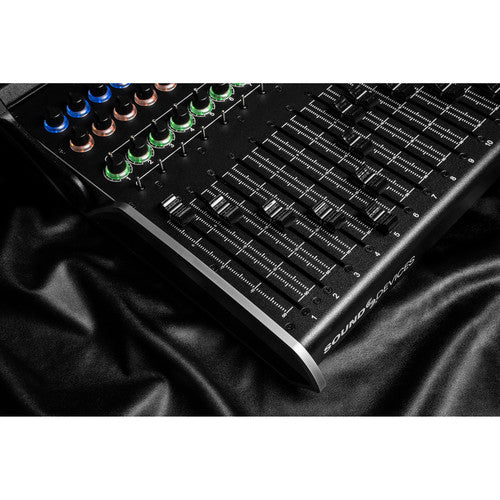Sound device mixer on a black fabric background