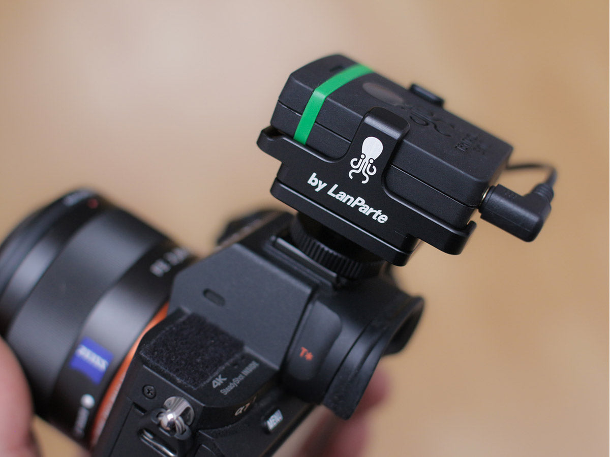 Tentacle SYNC E Bracket with Cold Shoe Mount Mounted on Camera